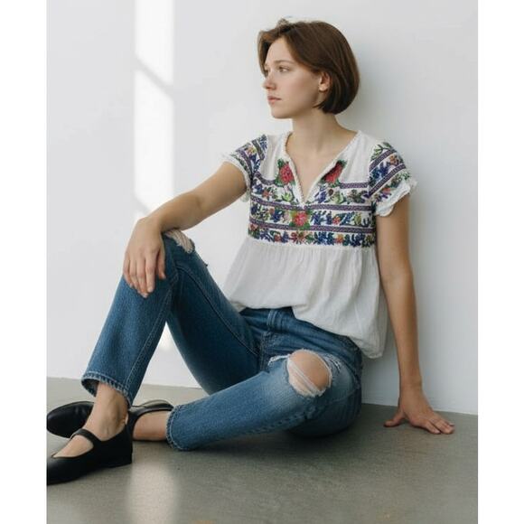 Anthropologie Vanessa & Virginia Embroidered Boho High Low Peasant Top Sz 6 - Picture 13 of 15